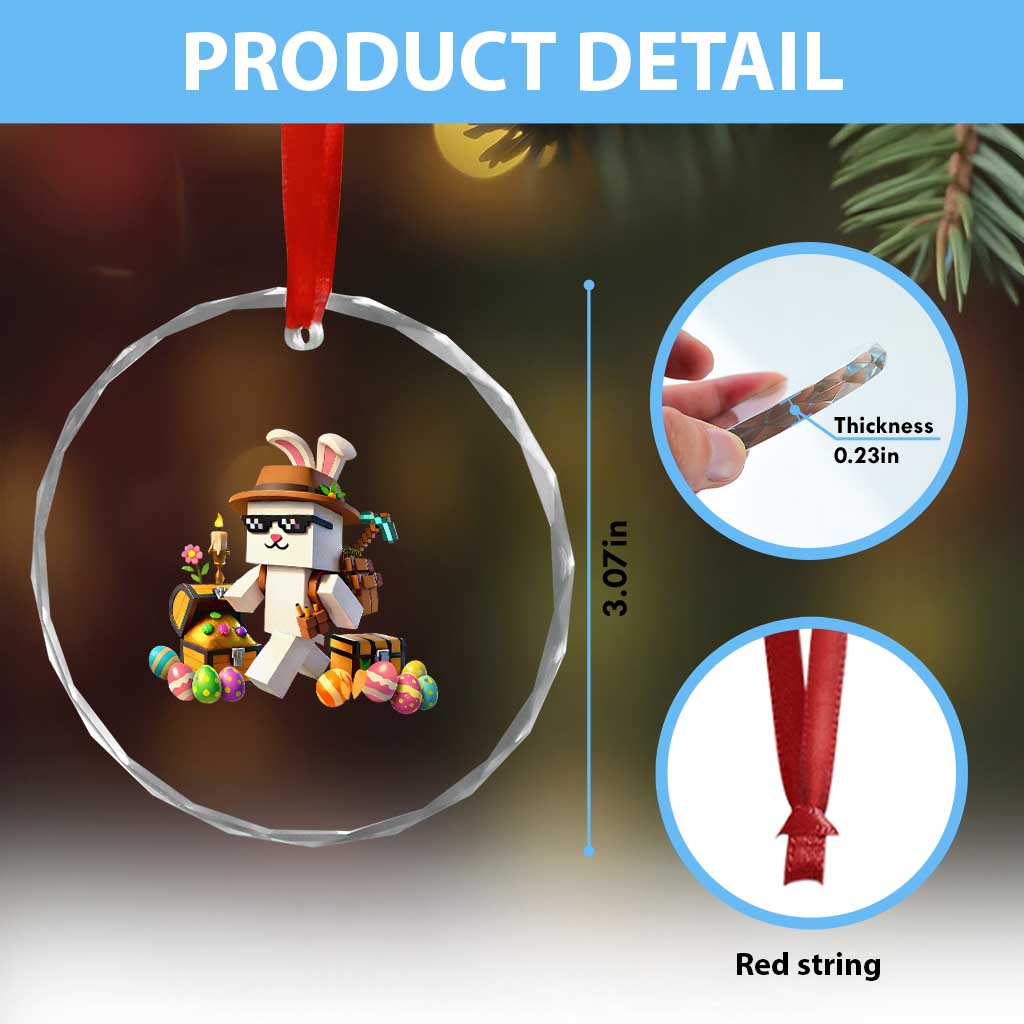 Funny Easter Day Bunny Miner Egg Video Game Crystal Glass Ornament