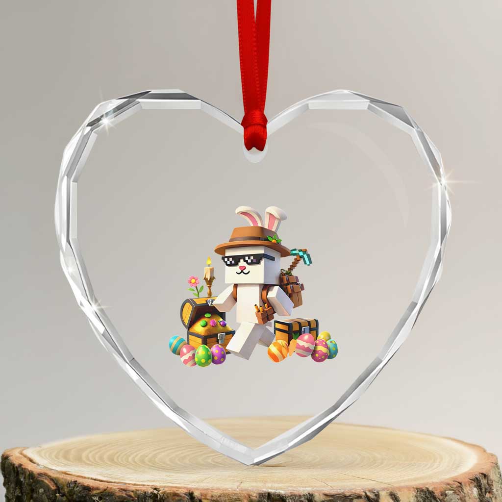 Funny Easter Day Bunny Miner Egg Video Game Heart Crystal Glass Ornament