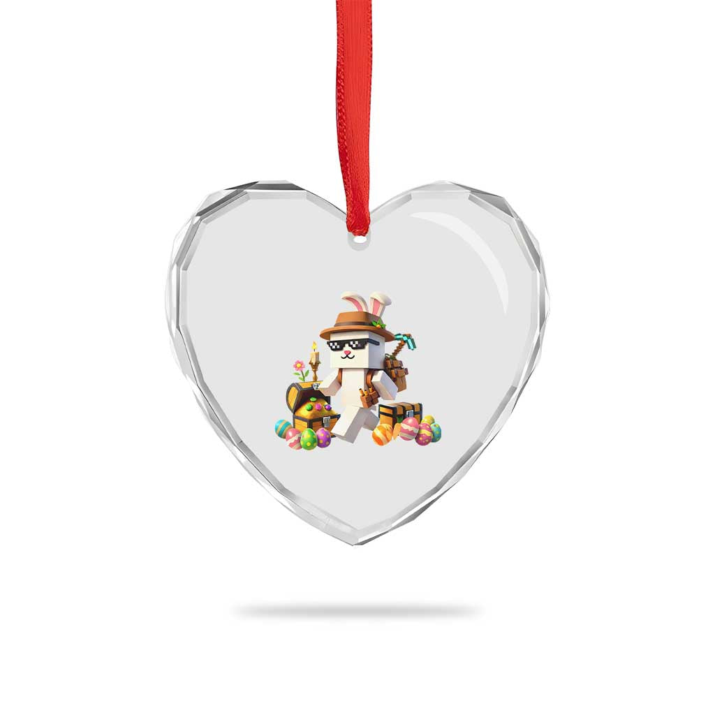 Funny Easter Day Bunny Miner Egg Video Game Heart Crystal Glass Ornament