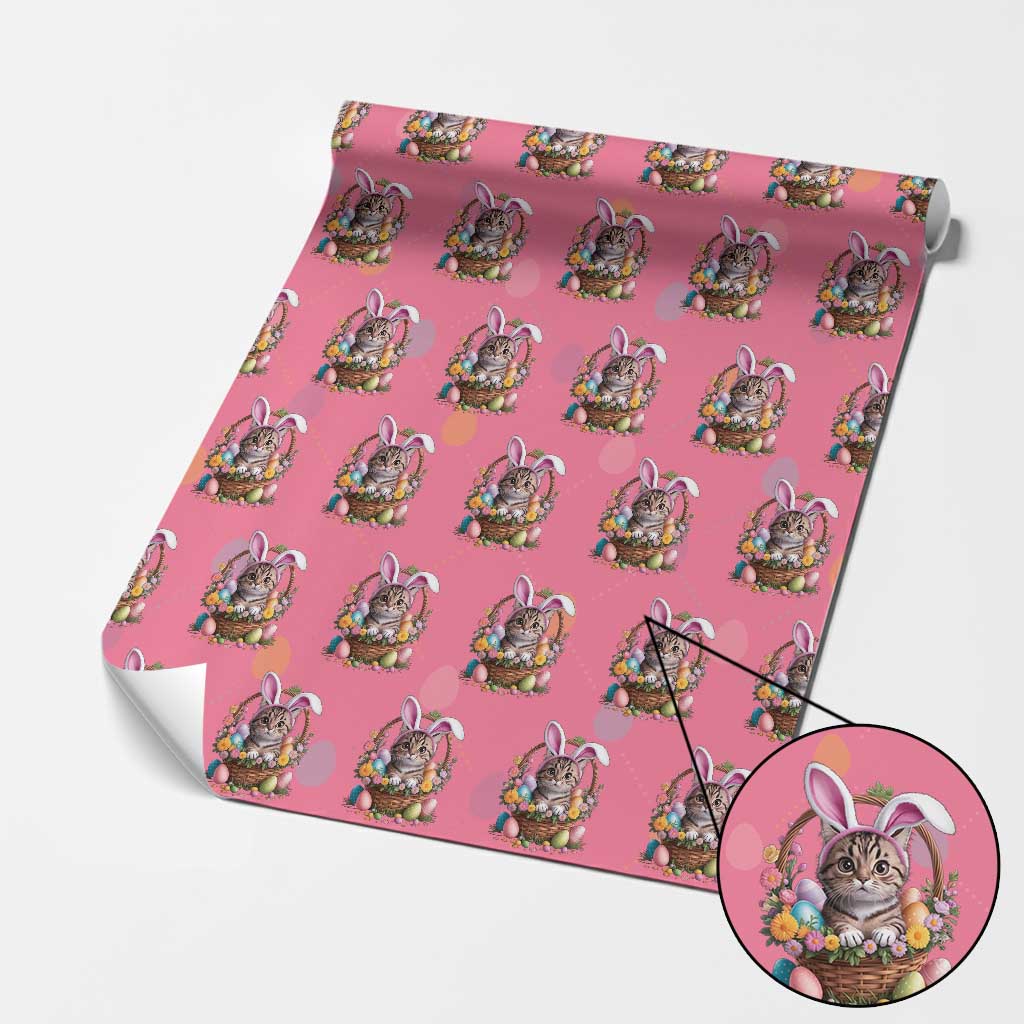 Funny Easter Day Cat Bunny Ears Egg Basket Wrapping Paper Roll