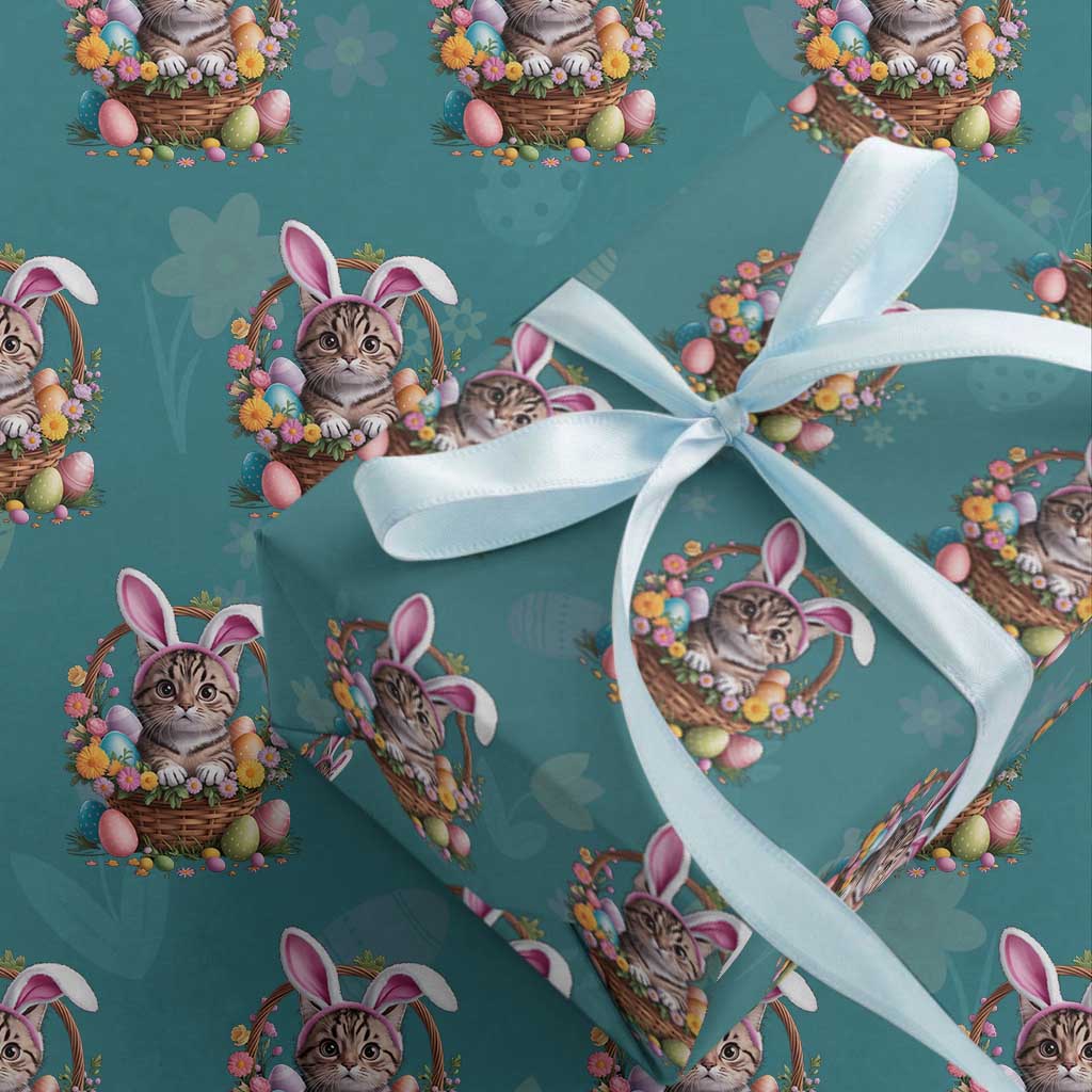 Funny Easter Day Cat Bunny Ears Egg Basket Wrapping Paper Roll