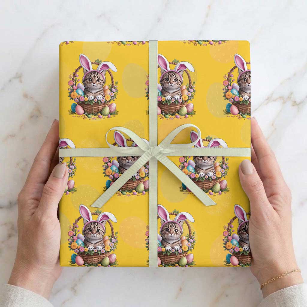 Funny Easter Day Cat Bunny Ears Egg Basket Wrapping Paper Roll