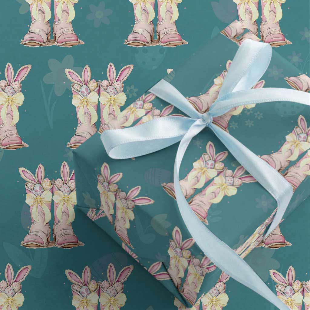 Funny Easter Day Cowgirl Egg Cowboy Boots Wrapping Paper Roll