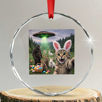 Funny Easter Day Crystal Glass Ornament Cat Selfie With Bunny Bigfoot UFO Bunny Egg