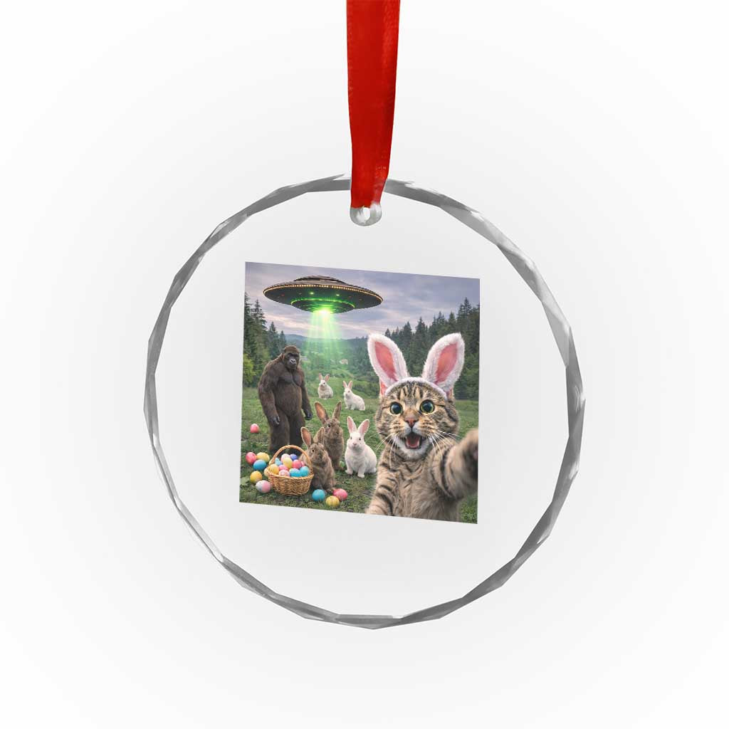 Funny Easter Day Crystal Glass Ornament Cat Selfie With Bunny Bigfoot UFO Bunny Egg