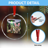 Funny Easter Day Crystal Glass Ornament Cat Selfie With Bunny Bigfoot UFO Bunny Egg