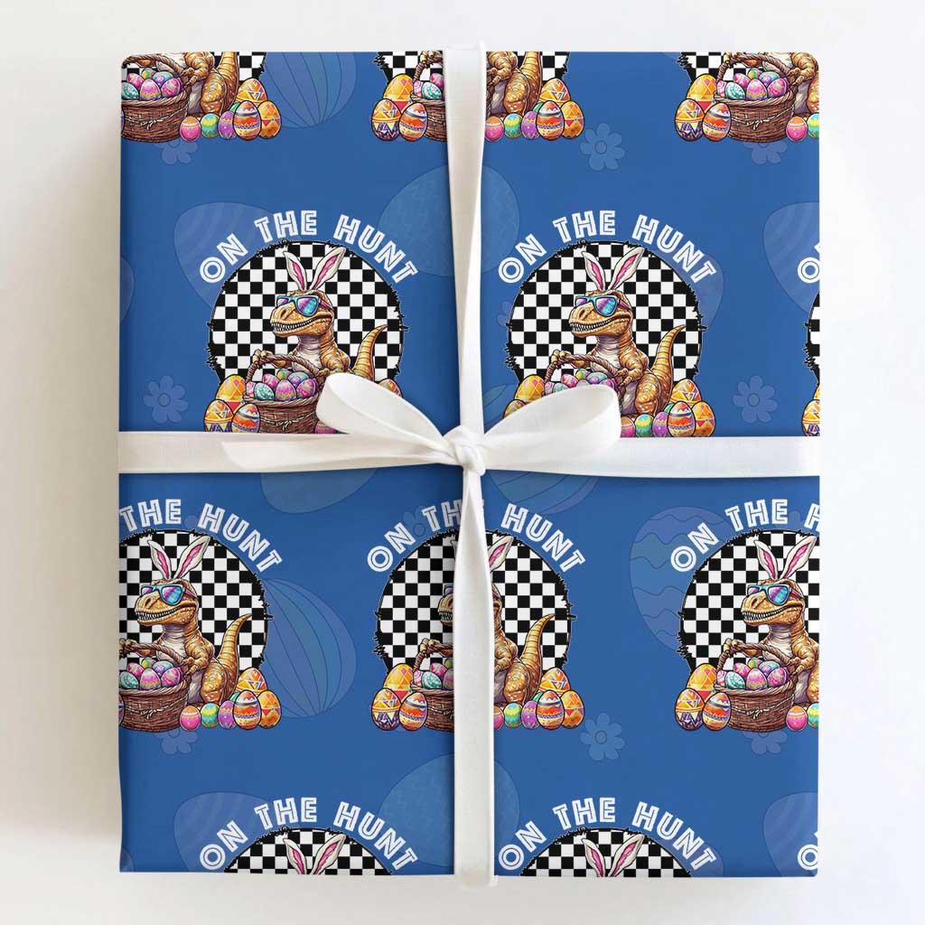 Funny Easter Day Dinosaur Bunny Wrapping Paper Roll On The Hunt Egg Hunting