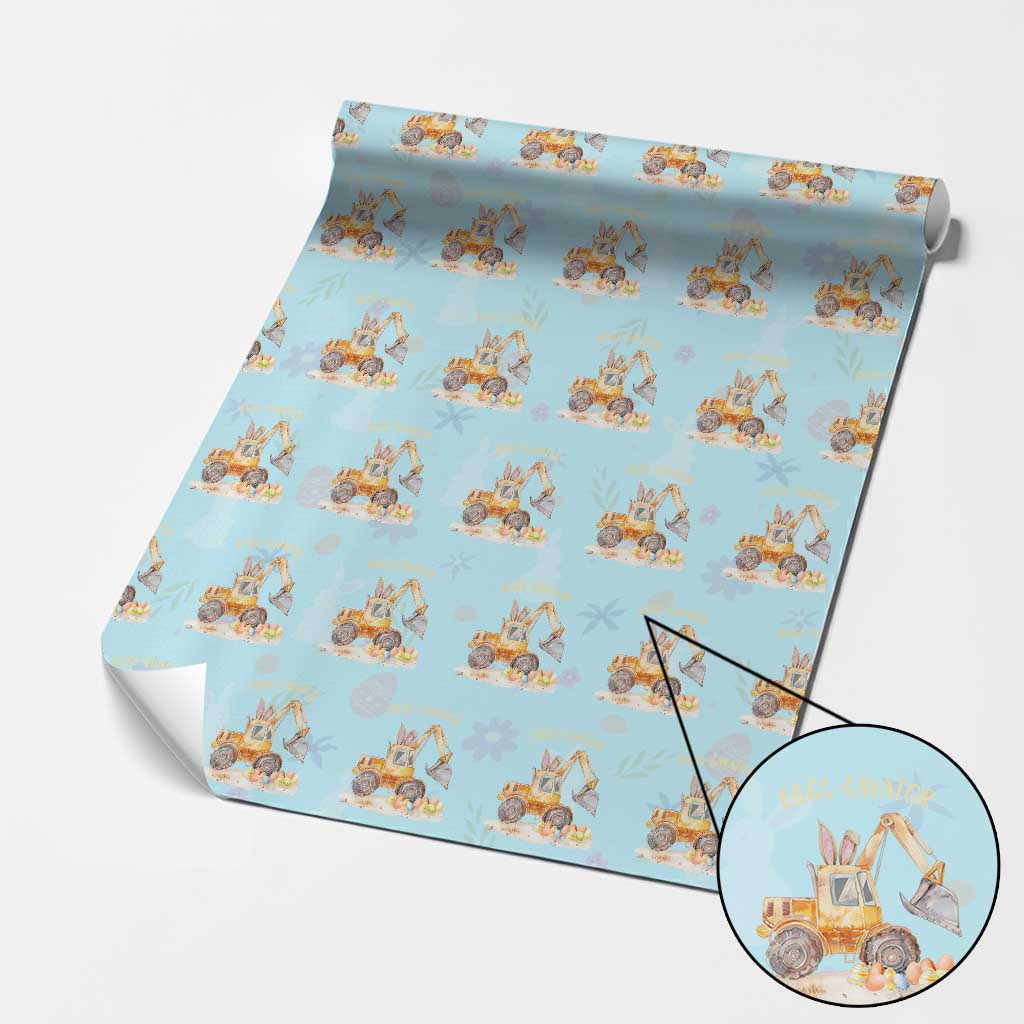 Funny Easter Day Excavator Wrapping Paper Roll Eggs-Cavator Bunny Construction Trucks