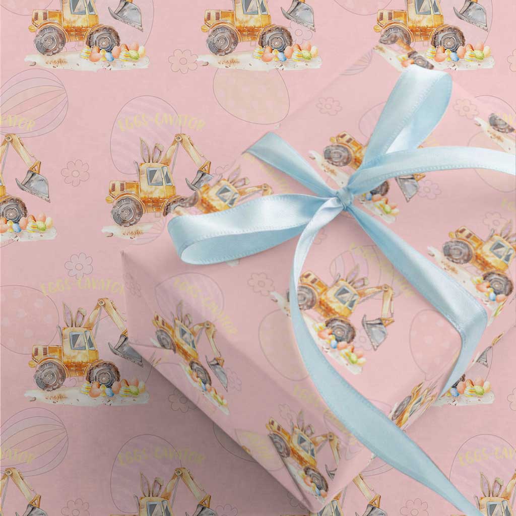 Funny Easter Day Excavator Wrapping Paper Roll Eggs-Cavator Bunny Construction Trucks