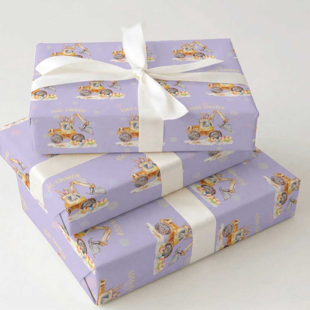 Funny Easter Day Excavator Wrapping Paper Roll Eggs-Cavator Bunny Construction Trucks