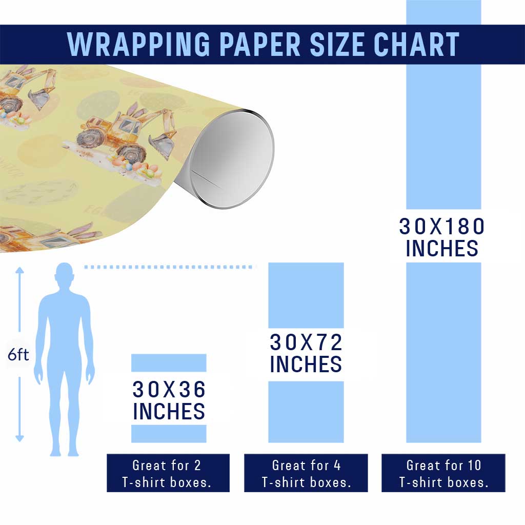 Funny Easter Day Excavator Wrapping Paper Roll Eggs-Cavator Bunny Construction Trucks