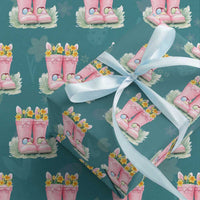 Funny Easter Day Gardening Wrapping Paper Roll Gardener Boots Bunny Ears Colorful Eggs