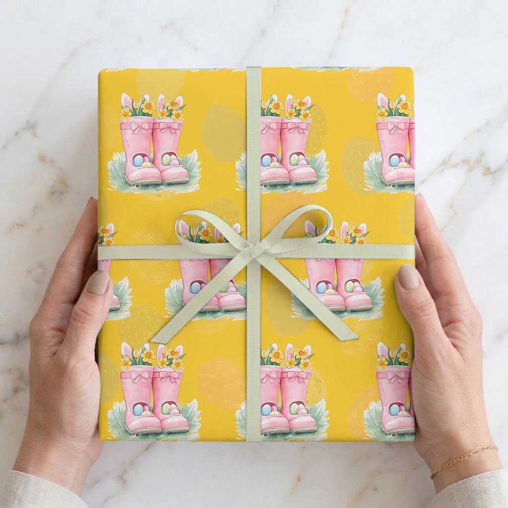 Funny Easter Day Gardening Wrapping Paper Roll Gardener Boots Bunny Ears Colorful Eggs