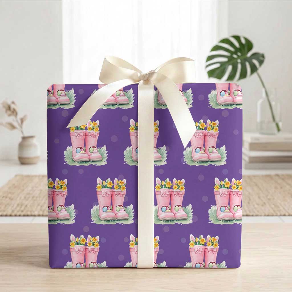 Funny Easter Day Gardening Wrapping Paper Roll Gardener Boots Bunny Ears Colorful Eggs
