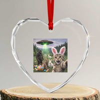 Funny Easter Day Heart Crystal Glass Ornament Cat Selfie With Bunny Bigfoot UFO Bunny Egg