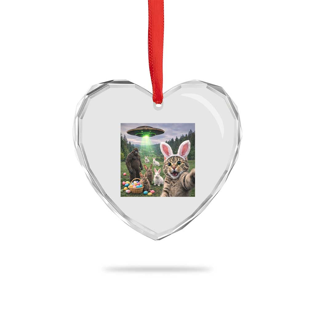 Funny Easter Day Heart Crystal Glass Ornament Cat Selfie With Bunny Bigfoot UFO Bunny Egg