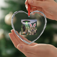Funny Easter Day Heart Crystal Glass Ornament Cat Selfie With Bunny Bigfoot UFO Bunny Egg