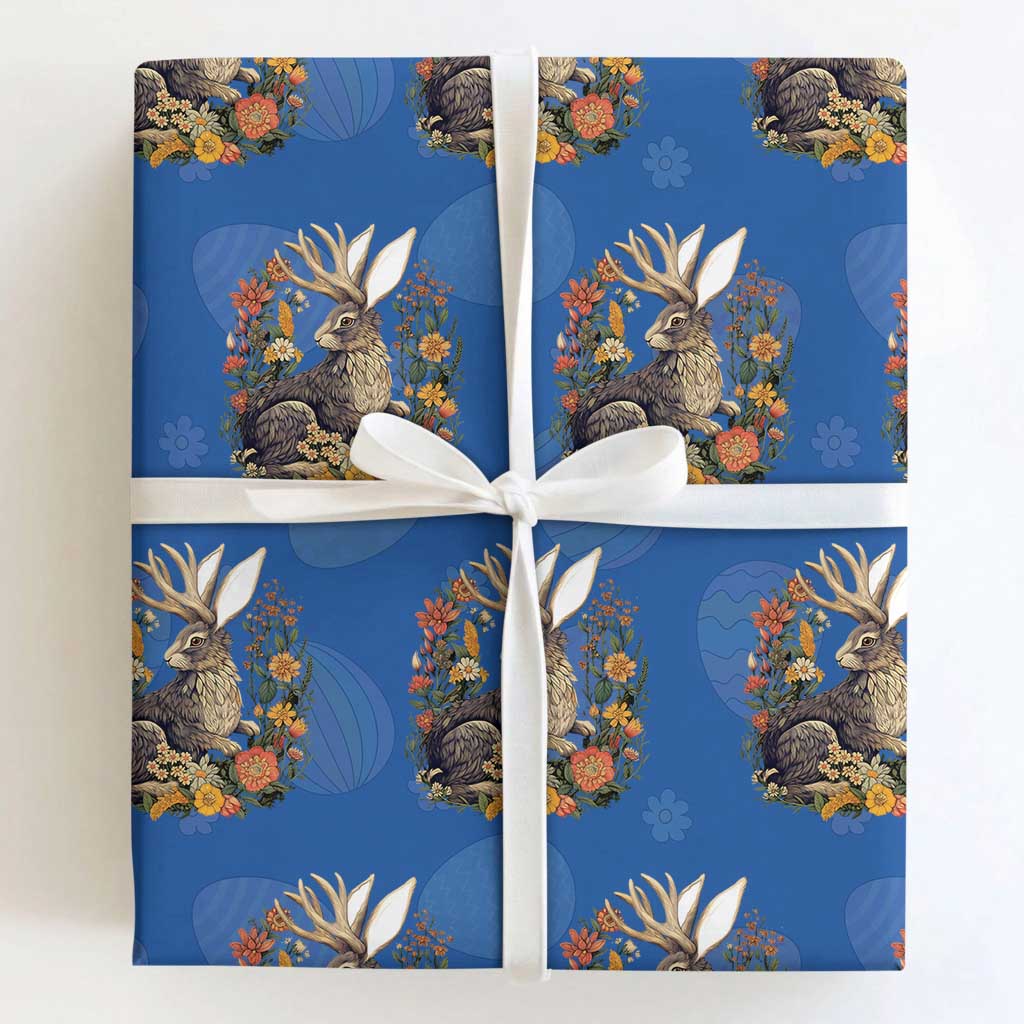 Funny Easter Day Jackalope Rabbit Vintage Flowers Cottagecore Wrapping Paper Roll