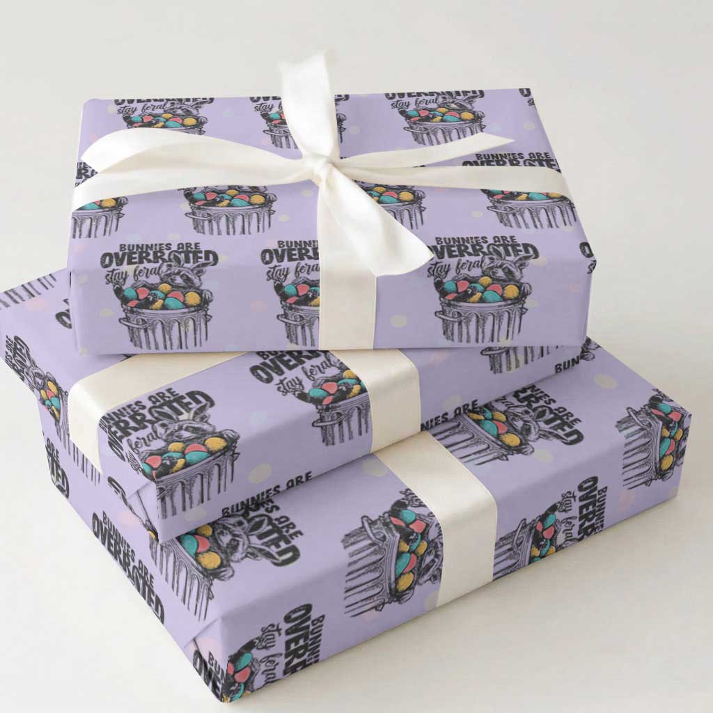 Funny Easter Day Racoon Wrapping Paper Roll Bunnies Are Overrated Stay Feral Eggs