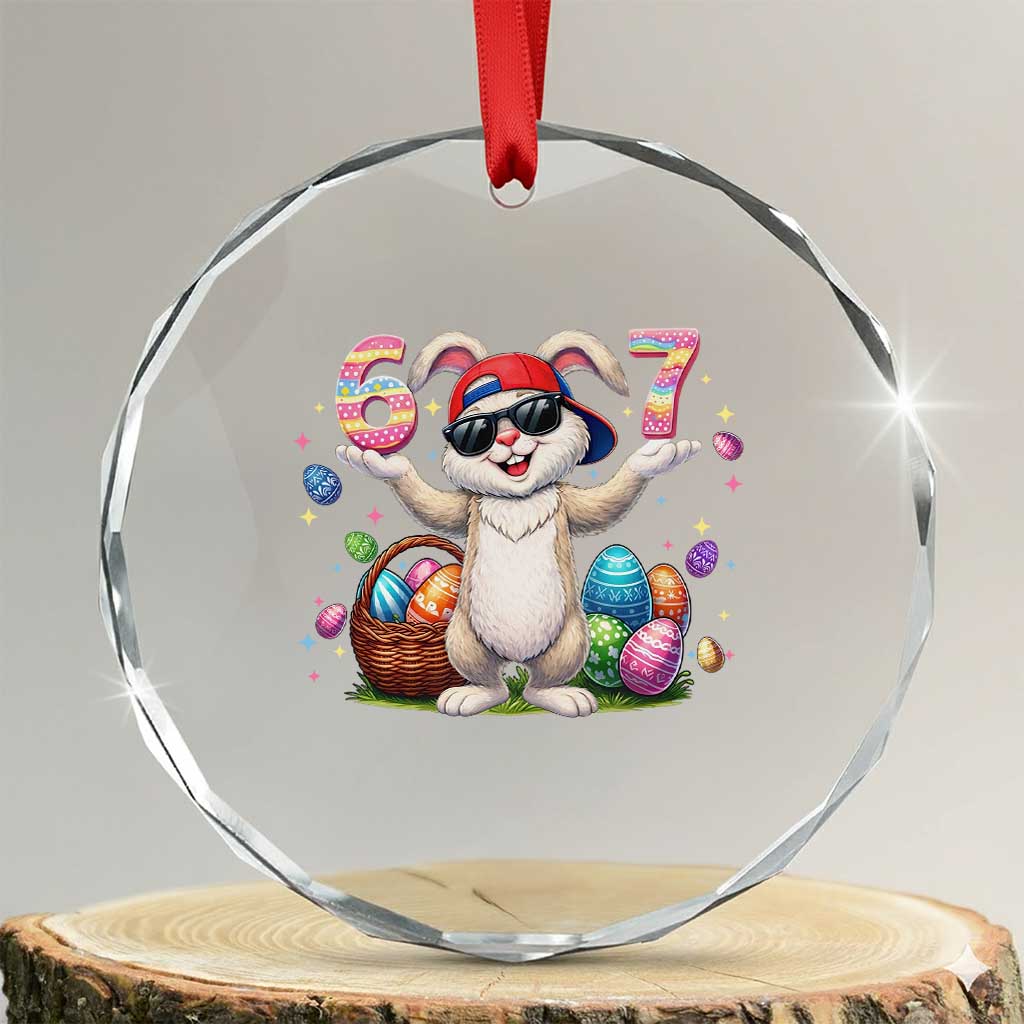 Funny Easter Day Six Seven 67 Bunny Boys Kids Crystal Glass Ornament