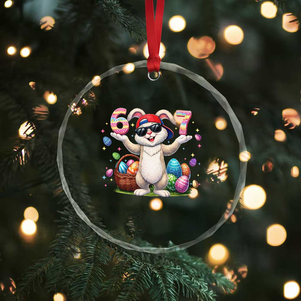 Funny Easter Day Six Seven 67 Bunny Boys Kids Crystal Glass Ornament