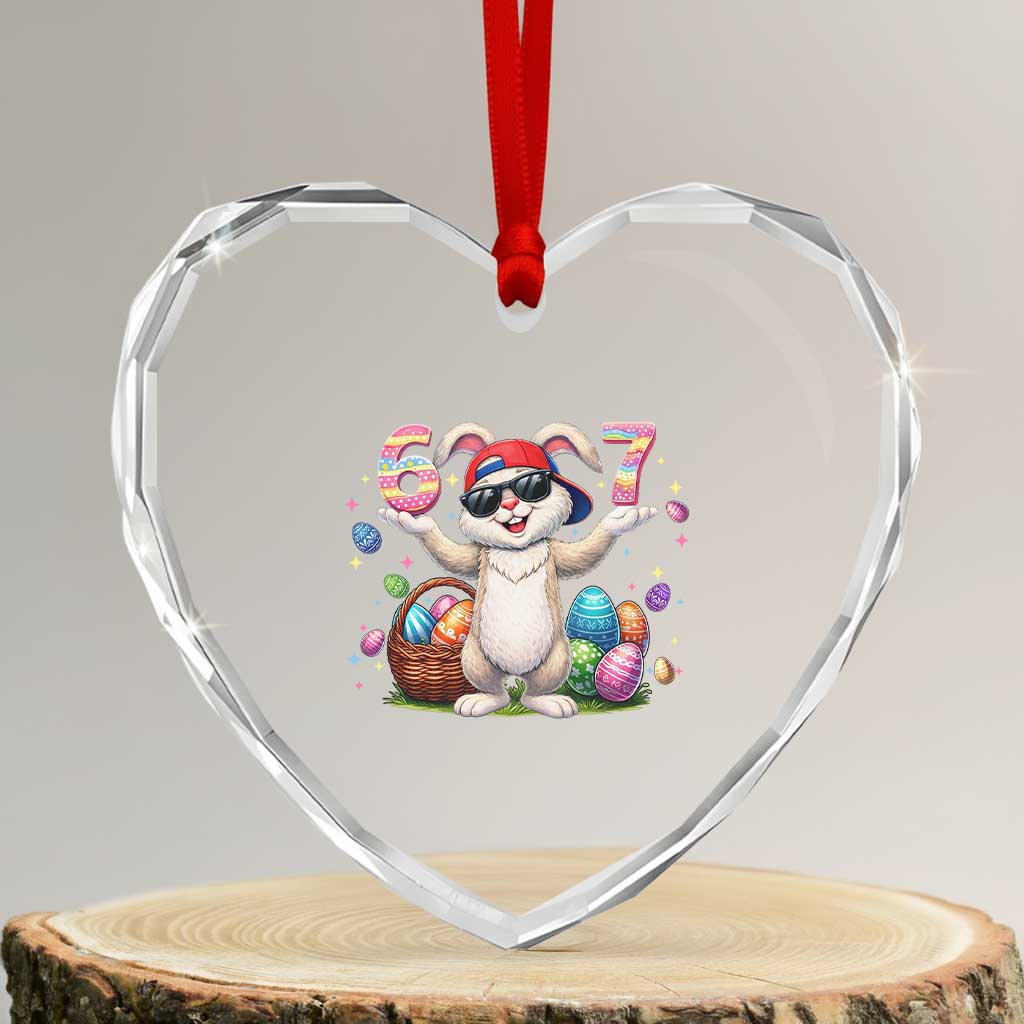 Funny Easter Day Six Seven 67 Bunny Boys Kids Heart Crystal Glass Ornament
