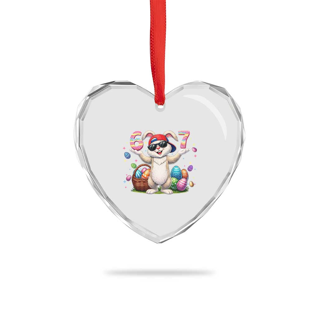 Funny Easter Day Six Seven 67 Bunny Boys Kids Heart Crystal Glass Ornament