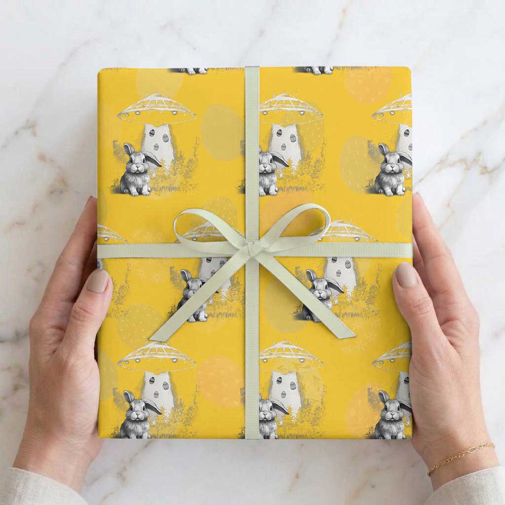 Funny Easter Day UFO Bunny Alien Eggs Wrapping Paper Roll