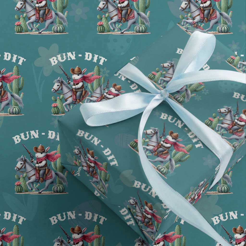 Funny Easter Day Western Wrapping Paper Roll Bun-dit Country Rabbit Cowboy Rodeo