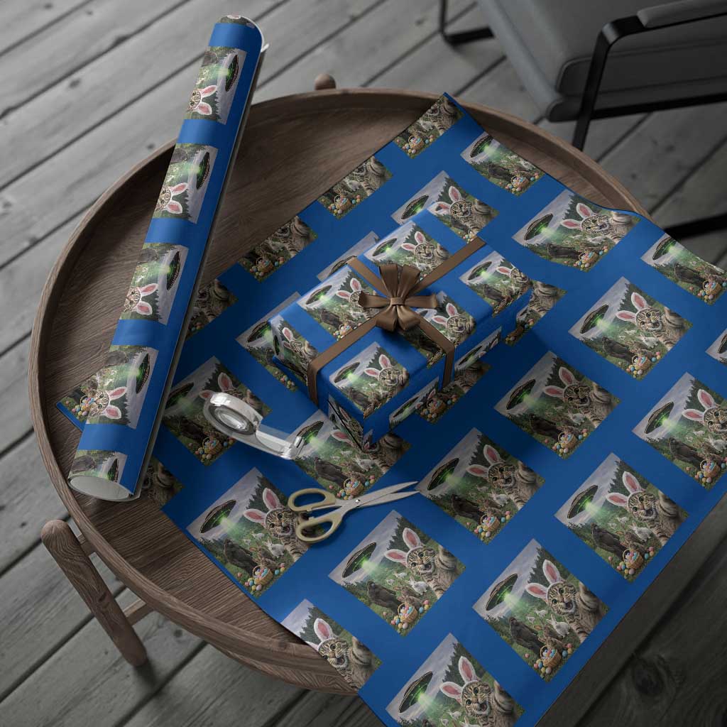 Funny Easter Day Wrapping Paper Roll Cat Selfie With Bunny Bigfoot UFO Bunny Egg
