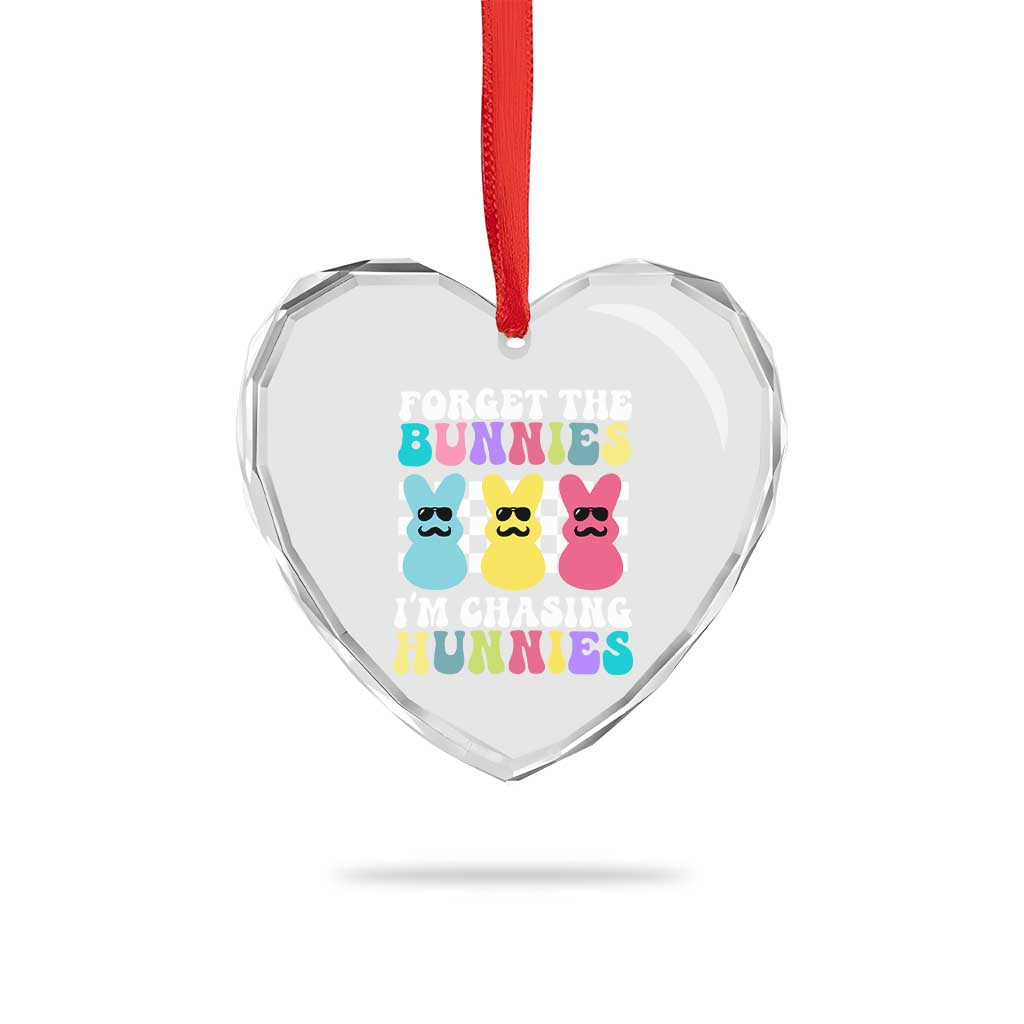 Funny Easter Forget The Bunnies I Am Chasing Hunnies Heart Crystal Glass Ornament