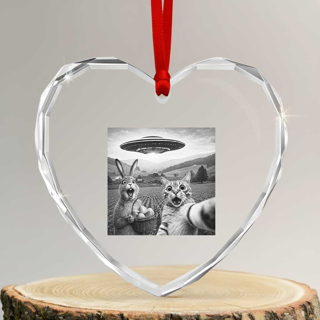 Funny Easter Heart Crystal Glass Ornament Christian Cat Selfie Bunny Meme