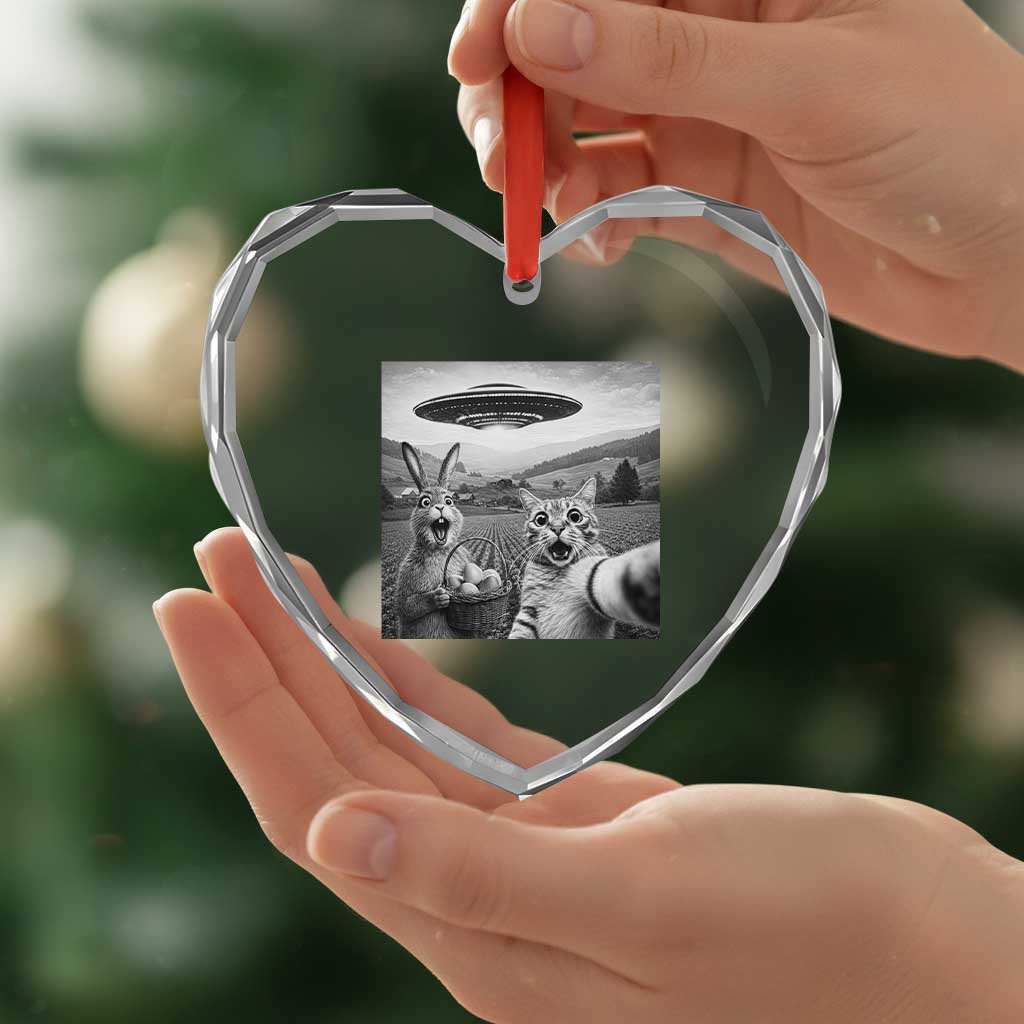 Funny Easter Heart Crystal Glass Ornament Christian Cat Selfie Bunny Meme