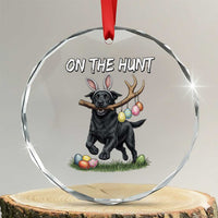 Funny Easter Hunting Dog Crystal Glass Ornament Labrador Bunny Ears On The Hunt