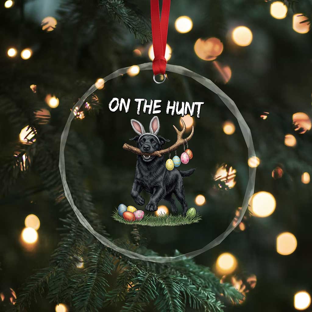 Funny Easter Hunting Dog Crystal Glass Ornament Labrador Bunny Ears On The Hunt