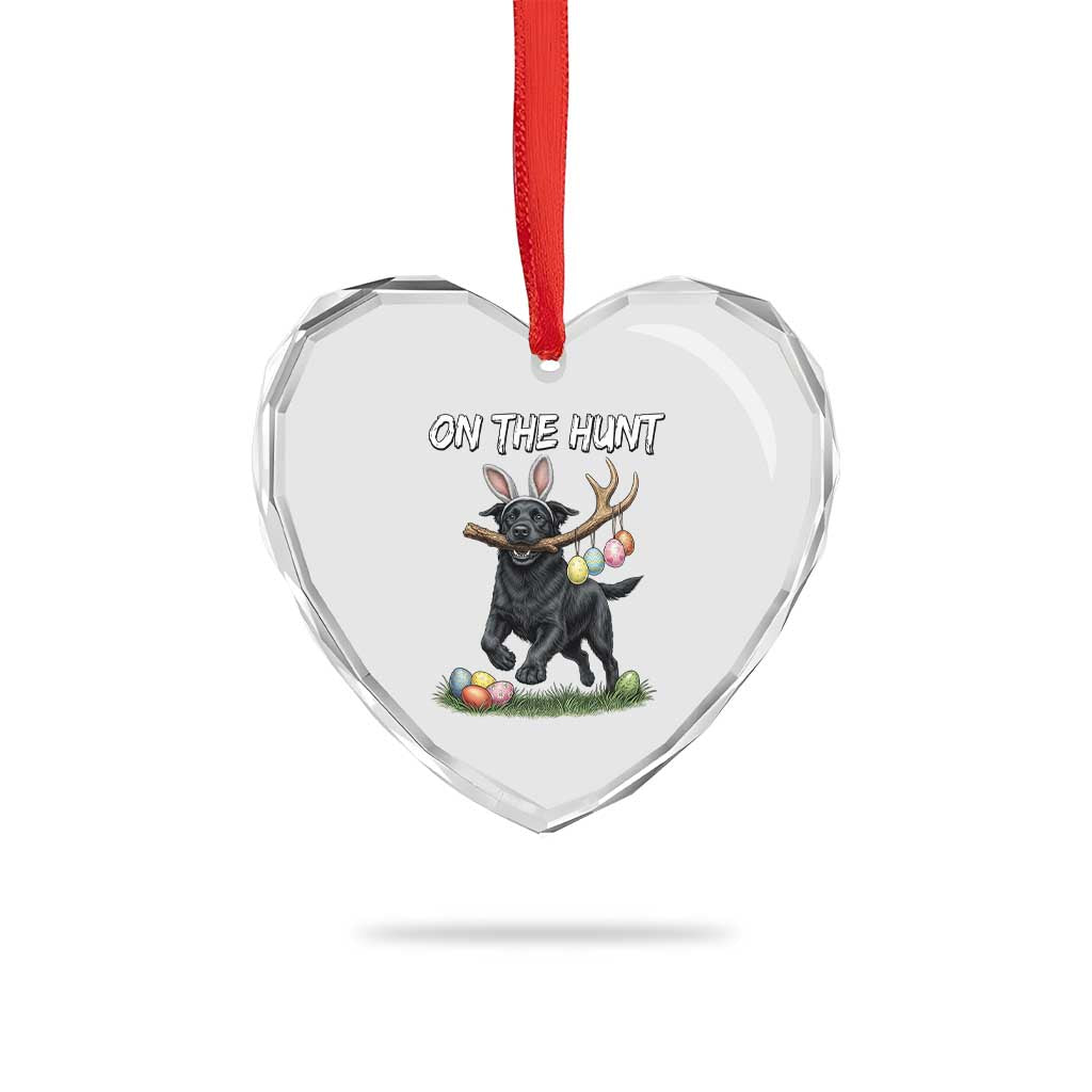 Funny Easter Hunting Dog Heart Crystal Glass Ornament Labrador Bunny Ears On The Hunt