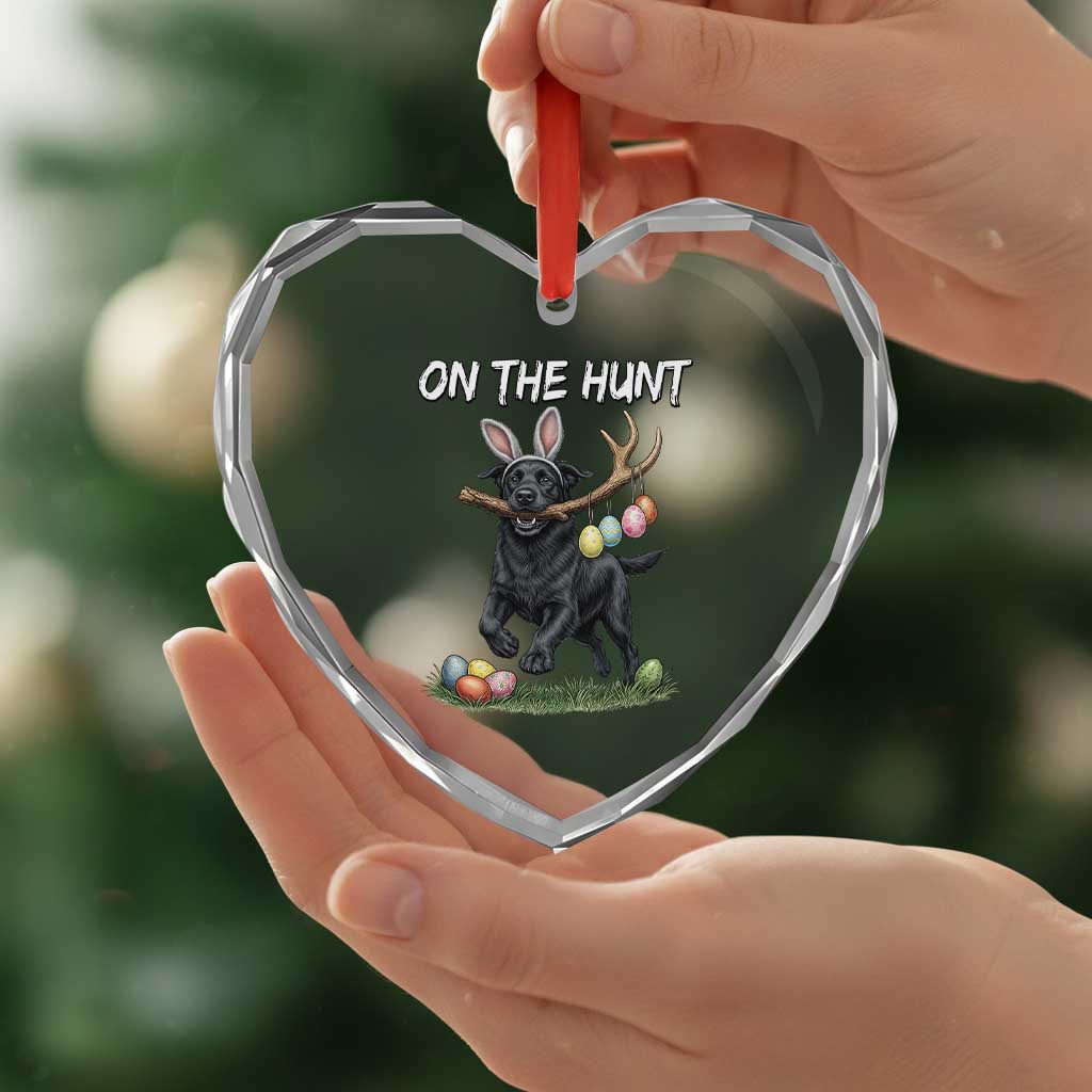 Funny Easter Hunting Dog Heart Crystal Glass Ornament Labrador Bunny Ears On The Hunt