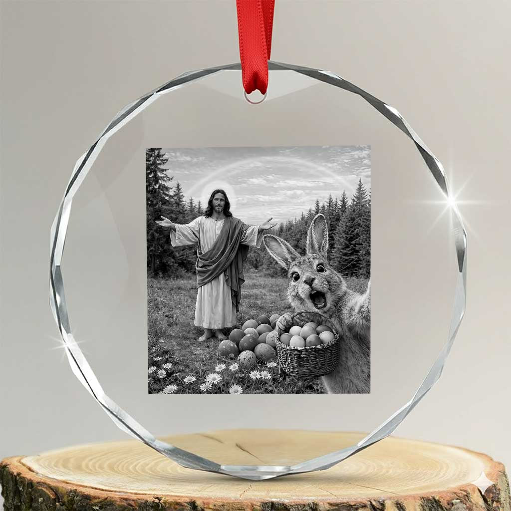Funny Easter Jesus Crystal Glass Ornament Christian Jesus Bunny Selfie Religious