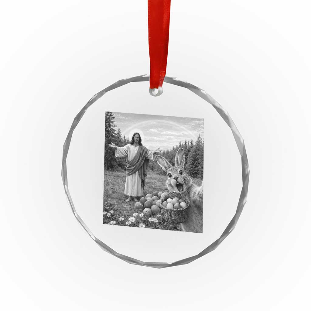 Funny Easter Jesus Crystal Glass Ornament Christian Jesus Bunny Selfie Religious
