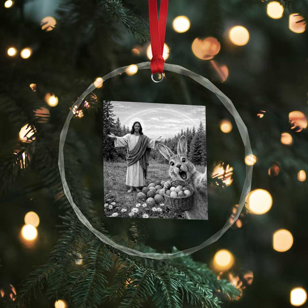 Funny Easter Jesus Crystal Glass Ornament Christian Jesus Bunny Selfie Religious
