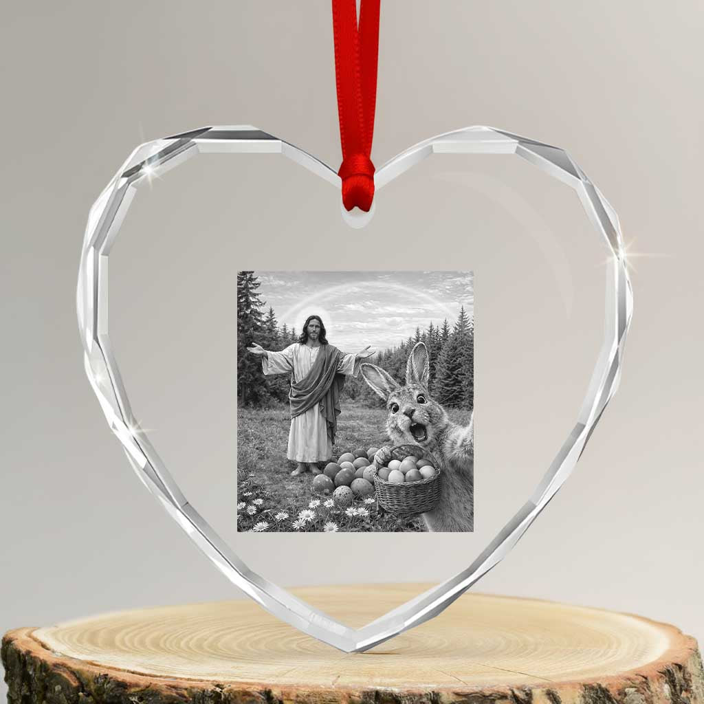 Funny Easter Jesus Heart Crystal Glass Ornament Christian Jesus Bunny Selfie Religious