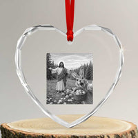 Funny Easter Jesus Heart Crystal Glass Ornament Christian Jesus Bunny Selfie Religious