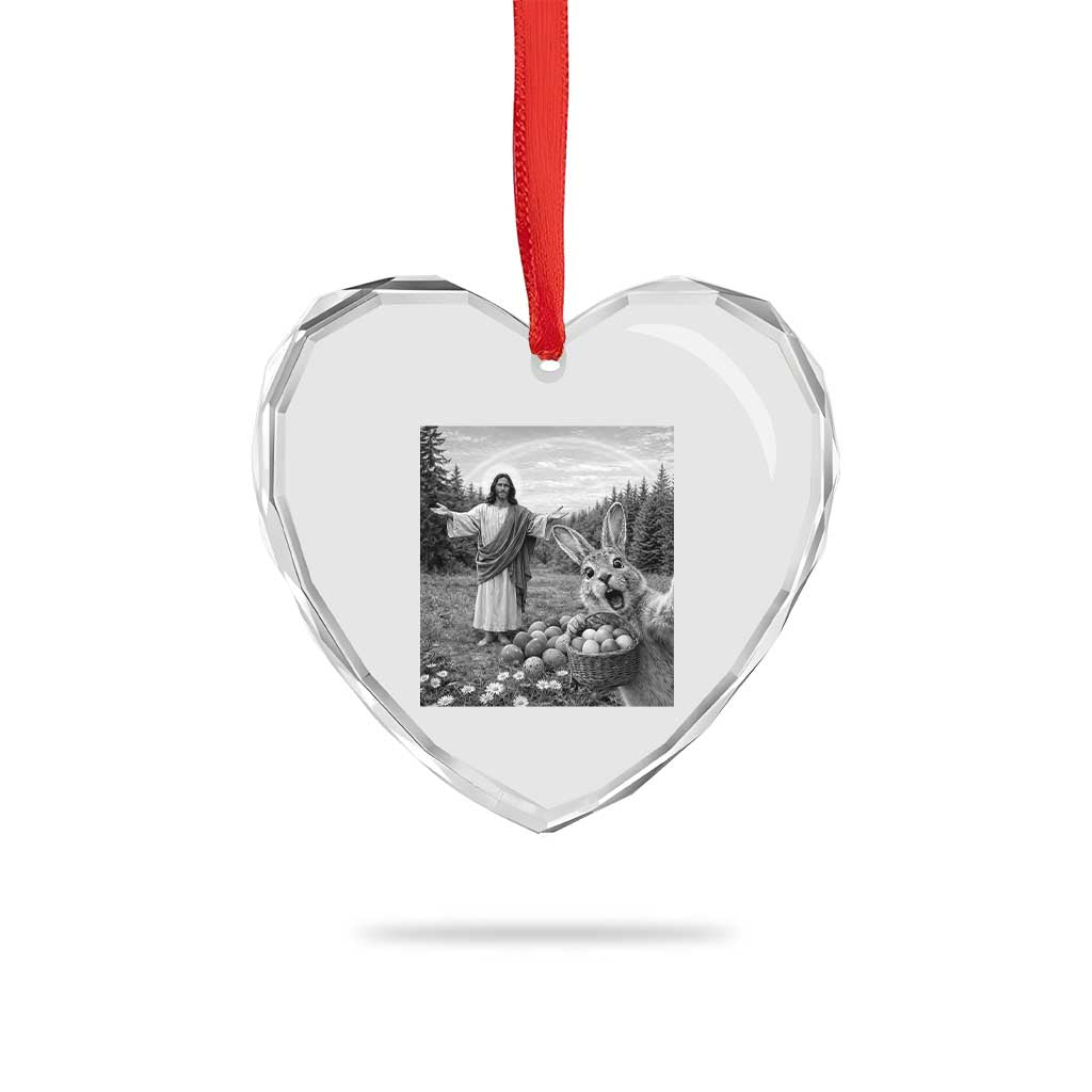 Funny Easter Jesus Heart Crystal Glass Ornament Christian Jesus Bunny Selfie Religious
