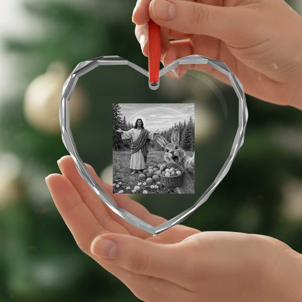 Funny Easter Jesus Heart Crystal Glass Ornament Christian Jesus Bunny Selfie Religious