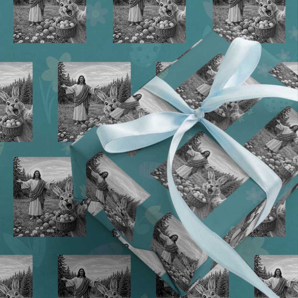 Funny Easter Jesus Wrapping Paper Roll Christian Jesus Bunny Selfie Religious