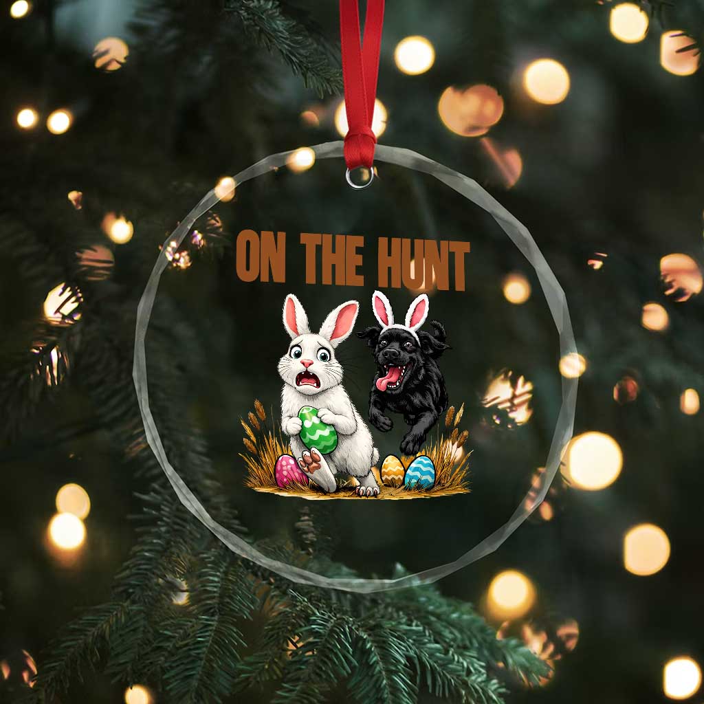 Funny Easter Labrador Bunny Ears Crystal Glass Ornament On The Hunt