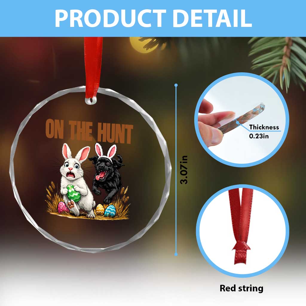 Funny Easter Labrador Bunny Ears Crystal Glass Ornament On The Hunt