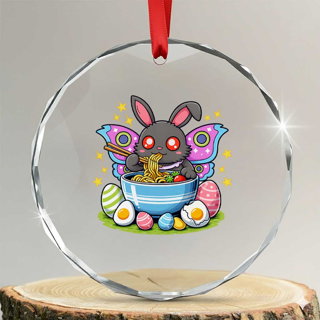 Funny Easter Mothman Eating Ramen Crystal Glass Ornament Cryptid Lover Gift