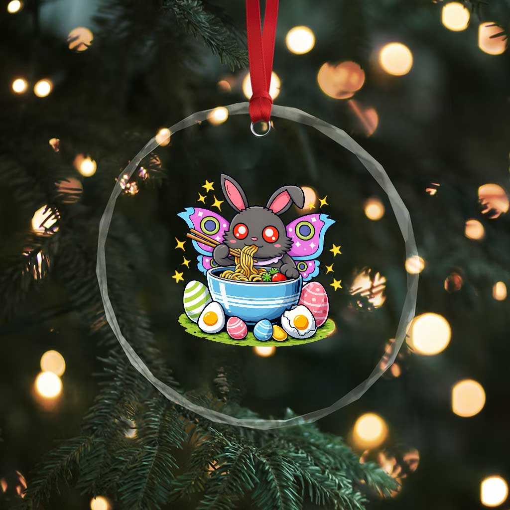 Funny Easter Mothman Eating Ramen Crystal Glass Ornament Cryptid Lover Gift