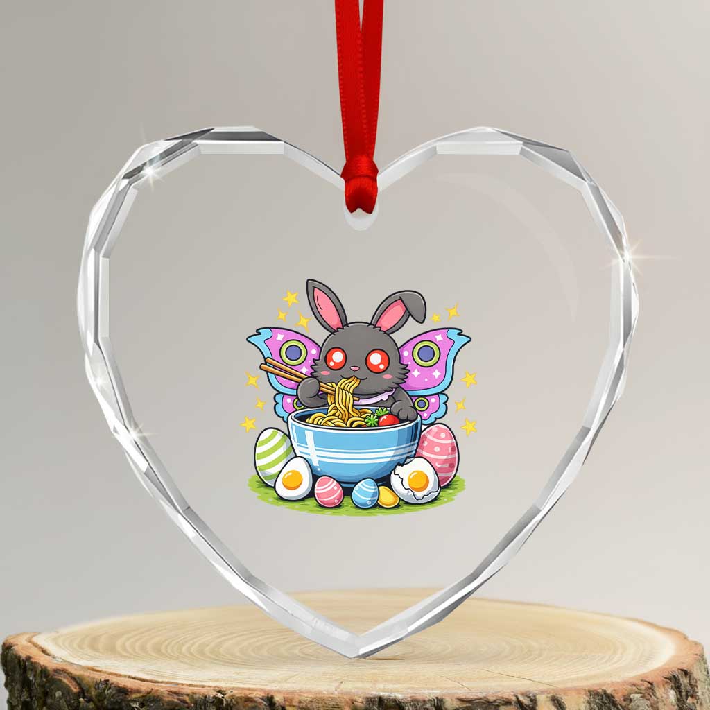 Funny Easter Mothman Eating Ramen Heart Crystal Glass Ornament Cryptid Lover Gift